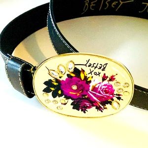 Betsy Johnson Y2K Oversized Floral Leather Buckle Belt Large